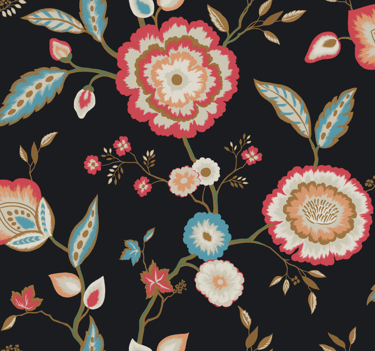 York GO8232 Dahlia Blooms Black & Pink Metallic Wallpaper