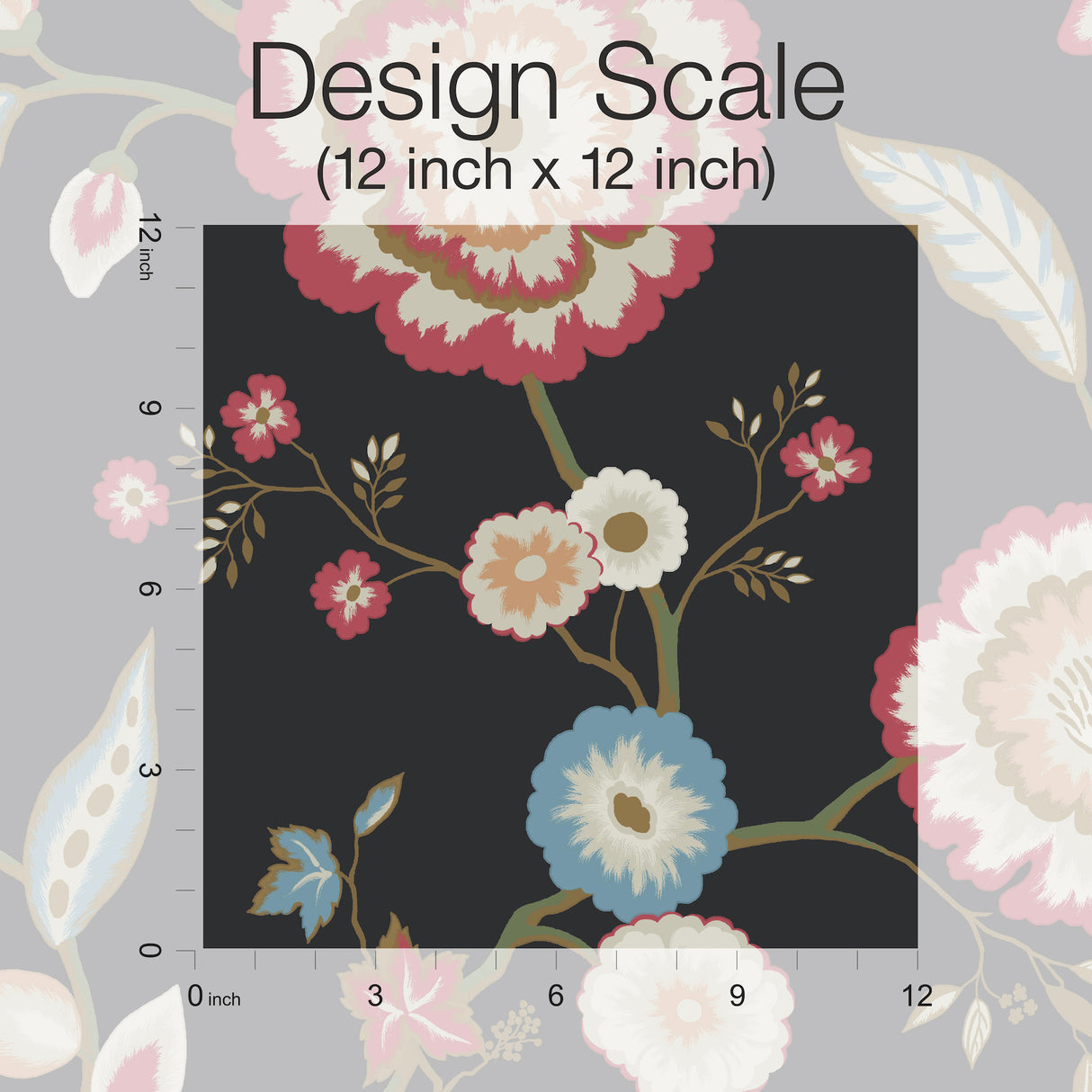 York GO8232 Dahlia Blooms Black & Pink Metallic Wallpaper
