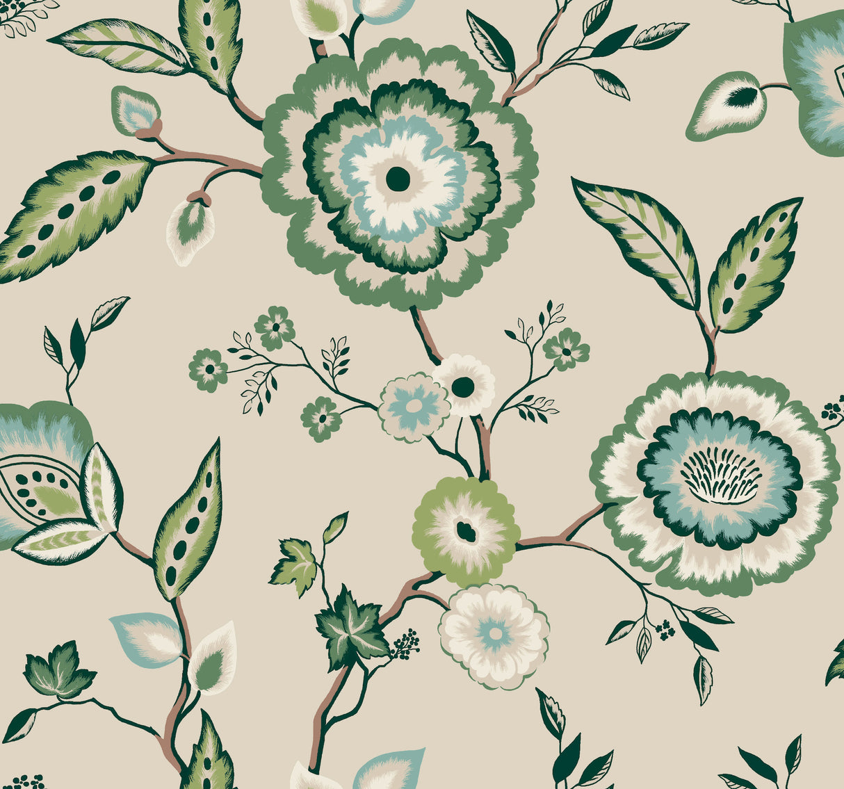 York GO8233 Dahlia Blooms Green & Beige Wallpaper