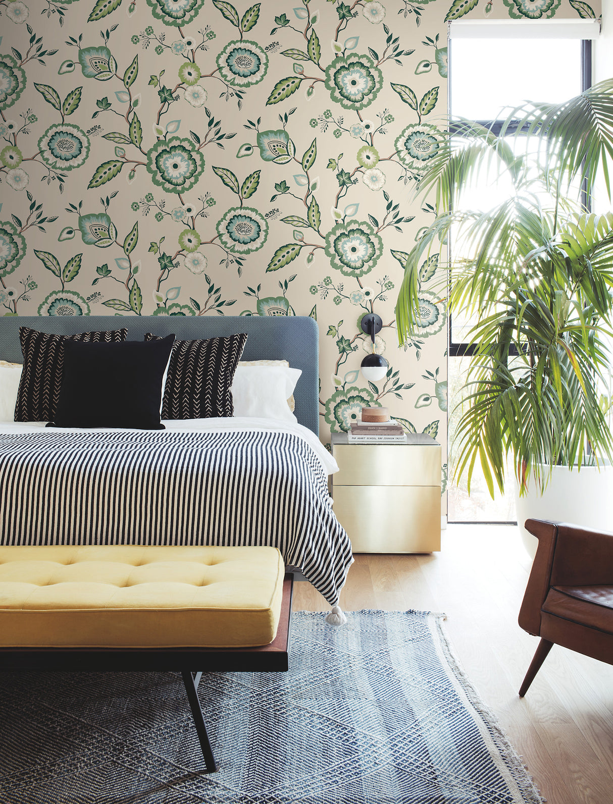 York GO8233 Dahlia Blooms Green & Beige Wallpaper