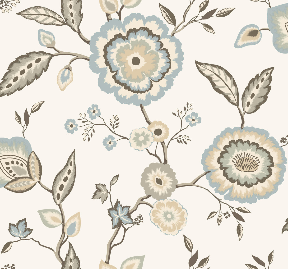 York GO8234 Dahlia Blooms Off White & Blue Wallpaper
