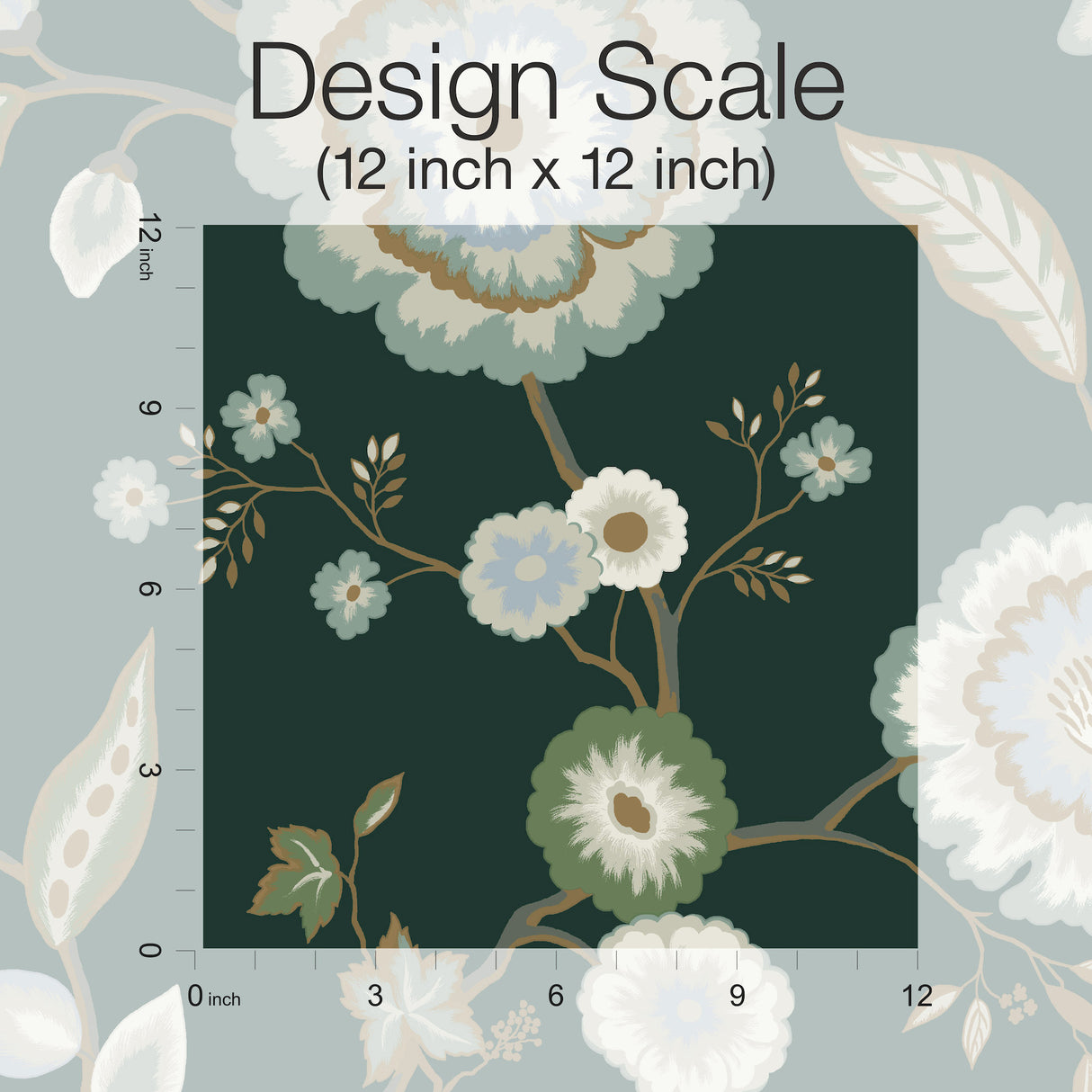 York GO8236 Dahlia Blooms Green & Blue Metallic Wallpaper