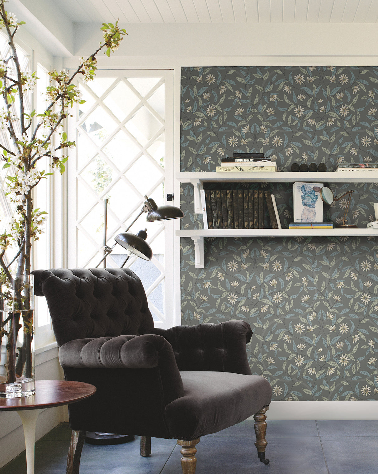 York GO8256 Jasmine Charcoal Wallpaper