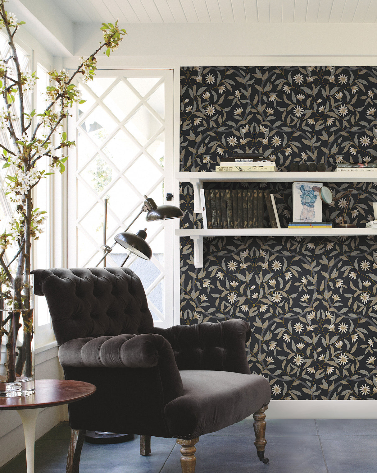 York GO8257 Jasmine Black Metallic Wallpaper