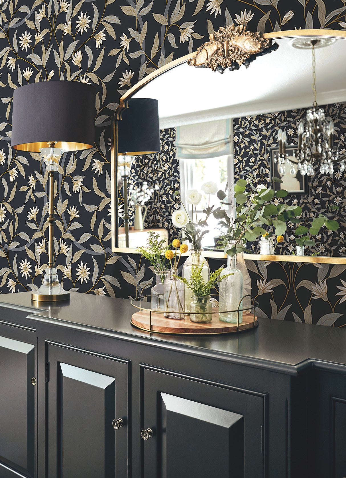 York GO8257 Jasmine Black Metallic Wallpaper