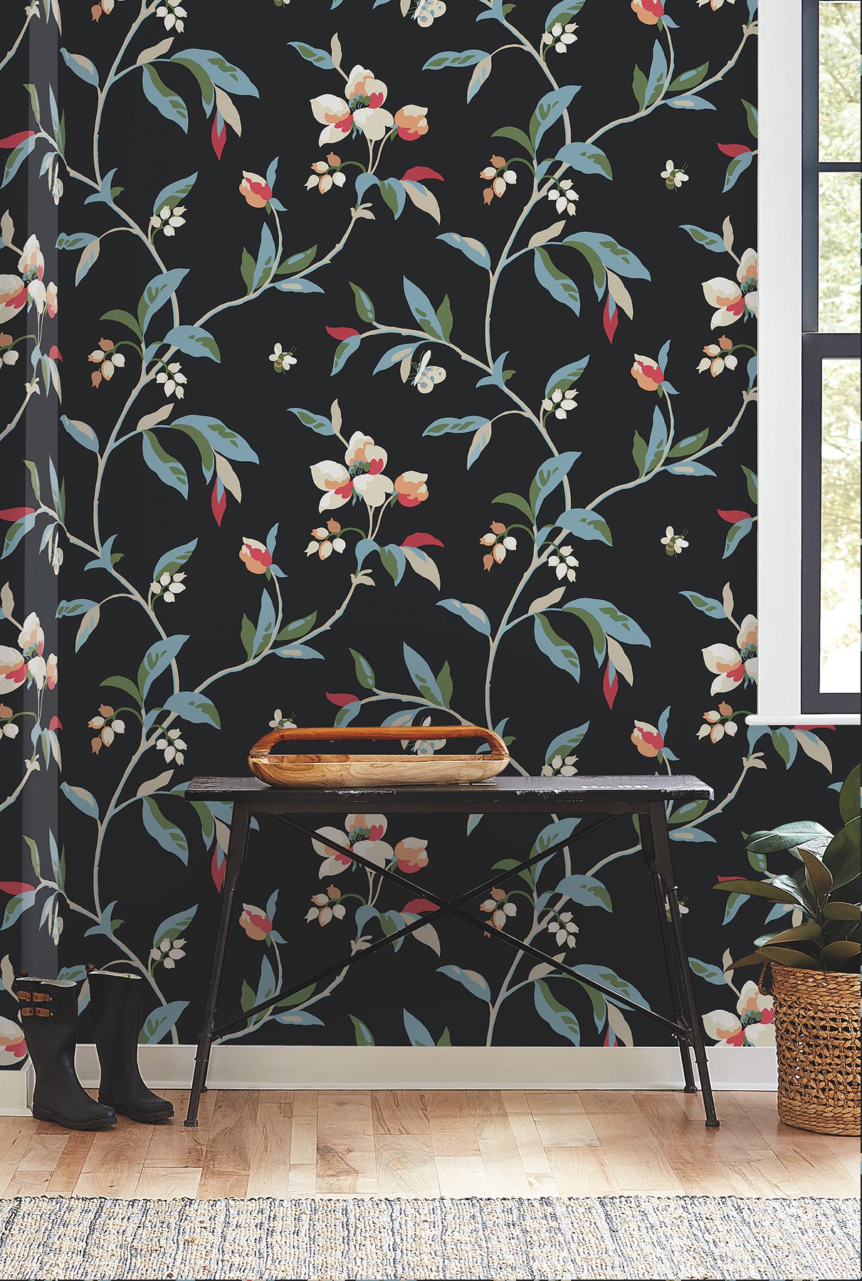 York GO8281 Springtime Black & Blue Wallpaper