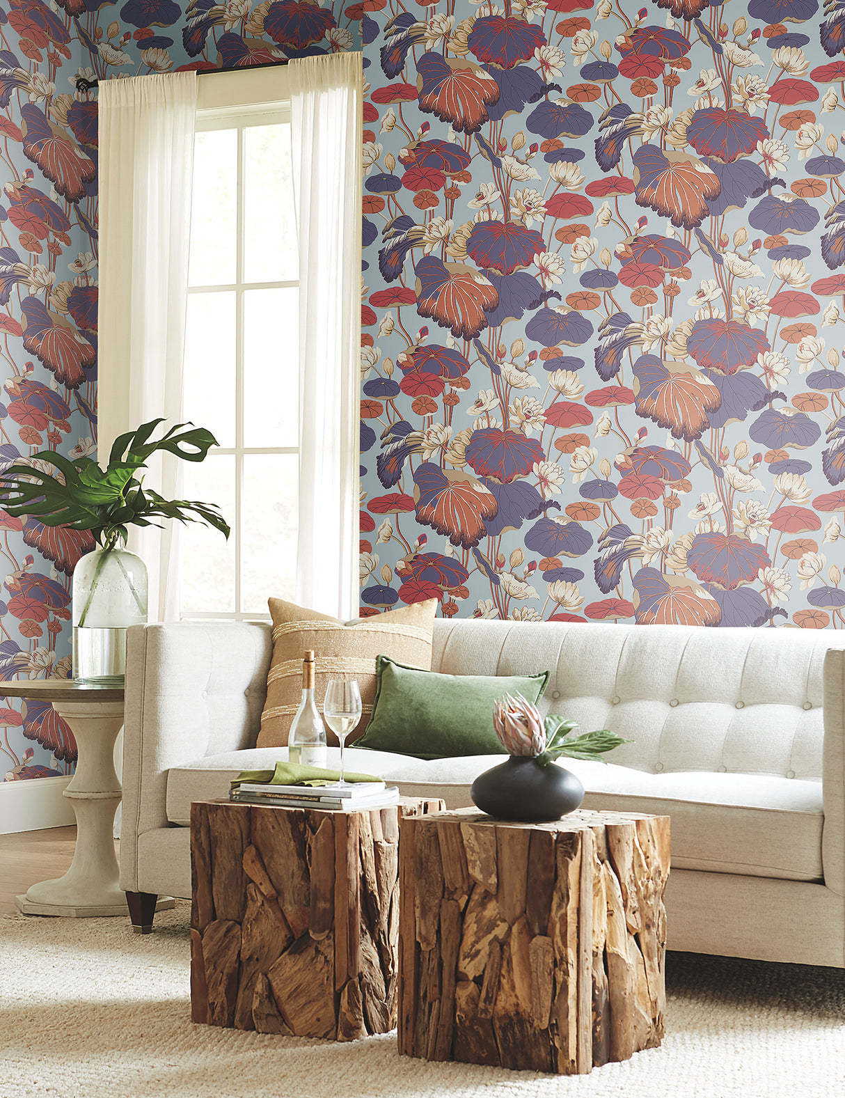 York GO8291 Lotus Pond Purple & Pink Wallpaper