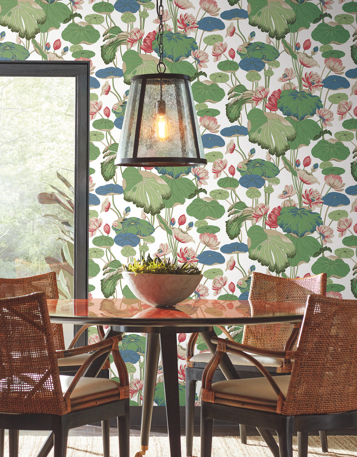 York GO8293 Lotus Pond Green & Pink Wallpaper