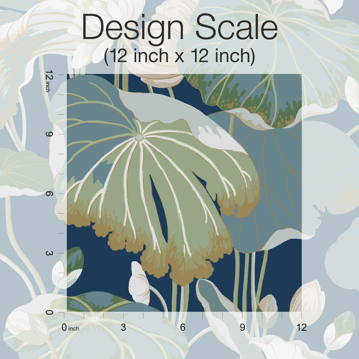 York GO8295 Lotus Pond Navy Metallic Wallpaper