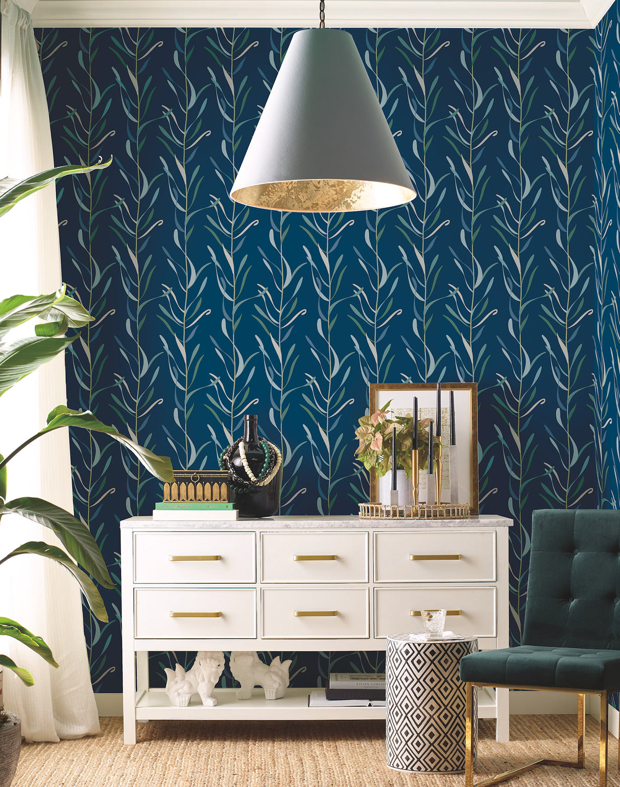 York GO8324 Chloe Vine Indigo Wallpaper