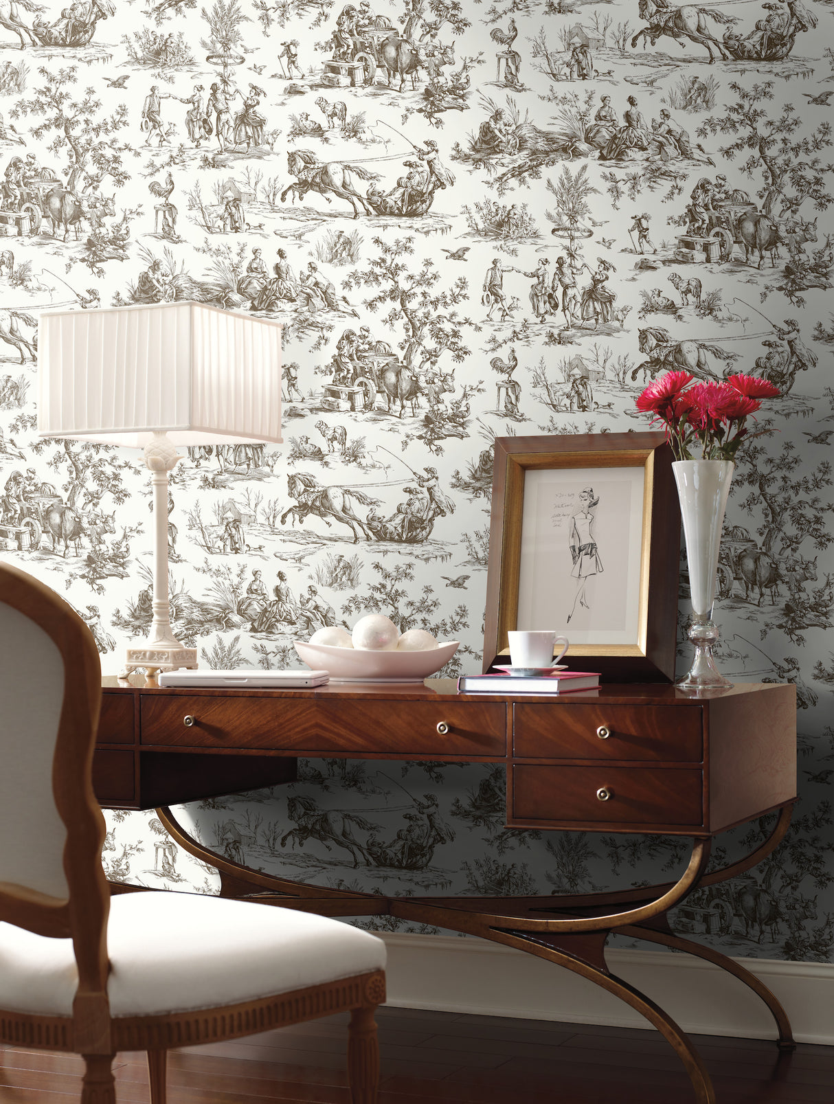 York GR5921 Seasons Toile Brown Wallpaper