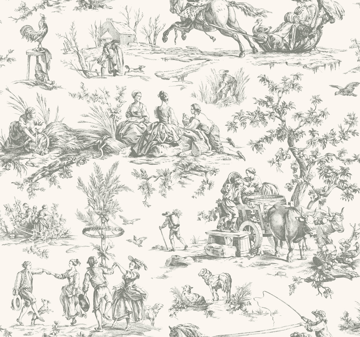 York GR5922 Seasons Toile Grey Wallpaper