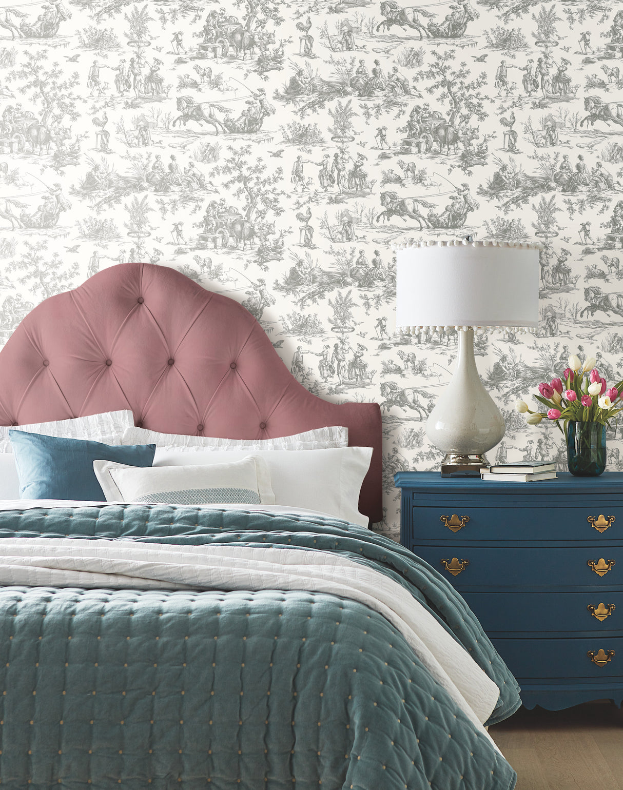 York GR5922 Seasons Toile Grey Wallpaper