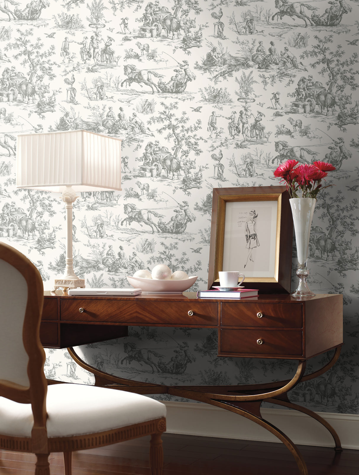 York GR5922 Seasons Toile Grey Wallpaper