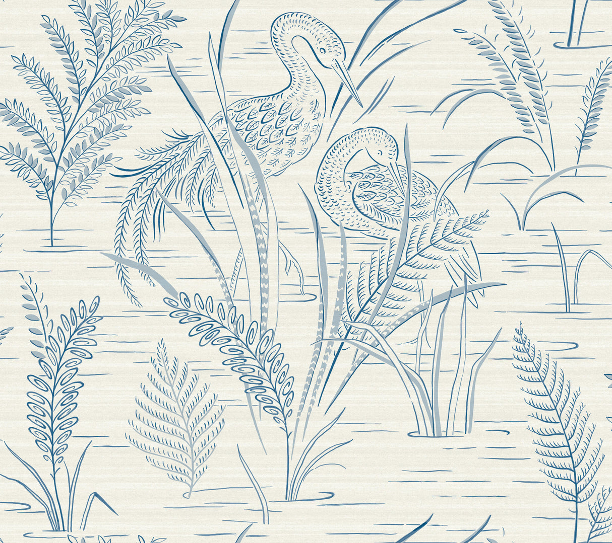York GR5954 Fernwater Cranes Blue Wallpaper