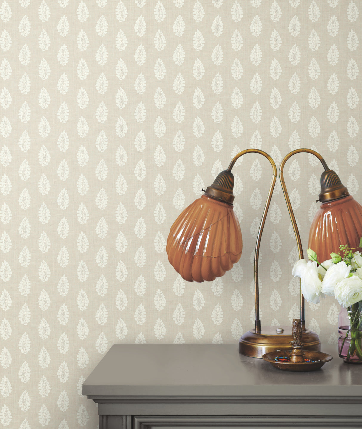 York GR5964 Leaf Pendant Linen Wallpaper