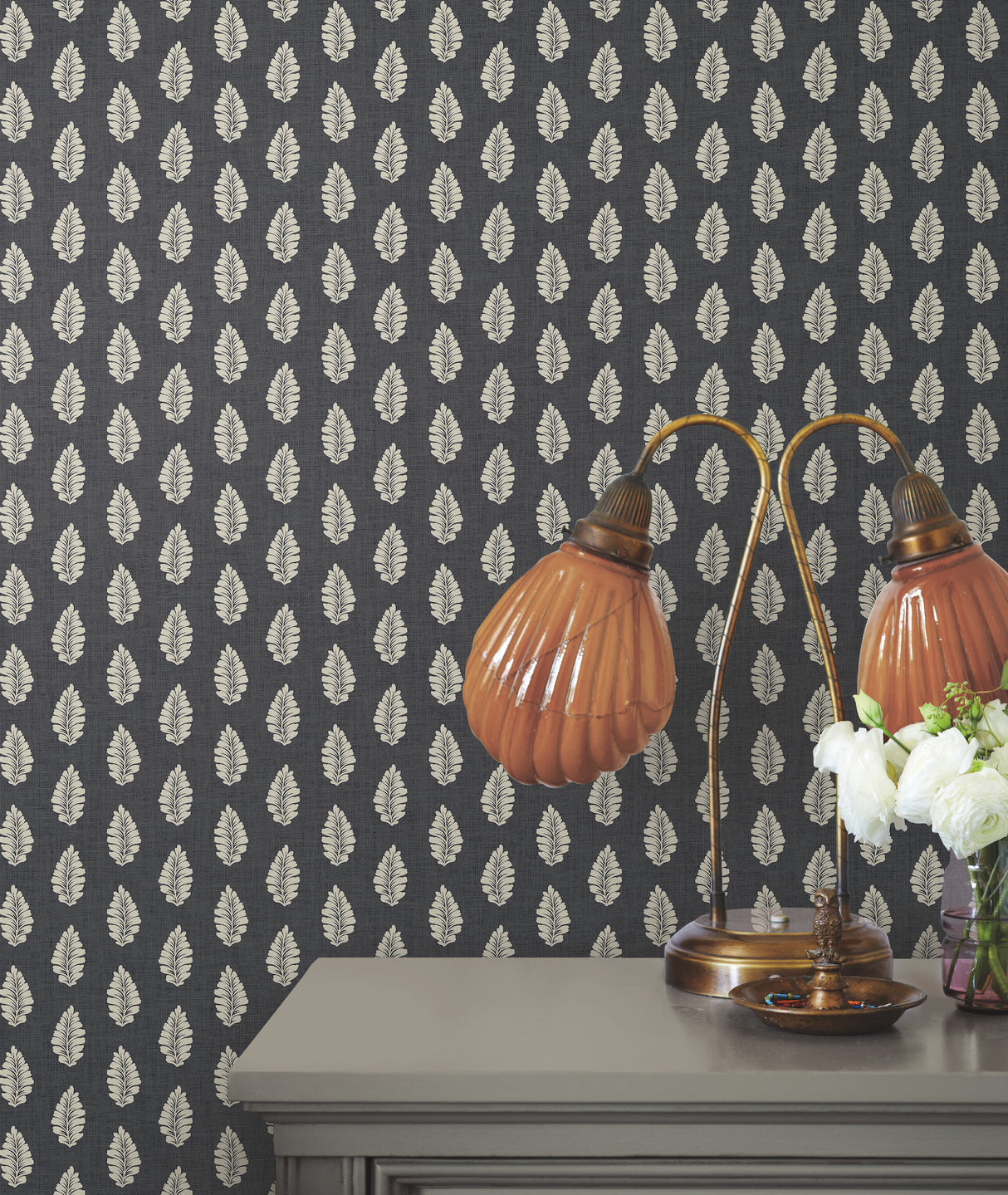 York GR5965 Leaf Pendant Black Wallpaper