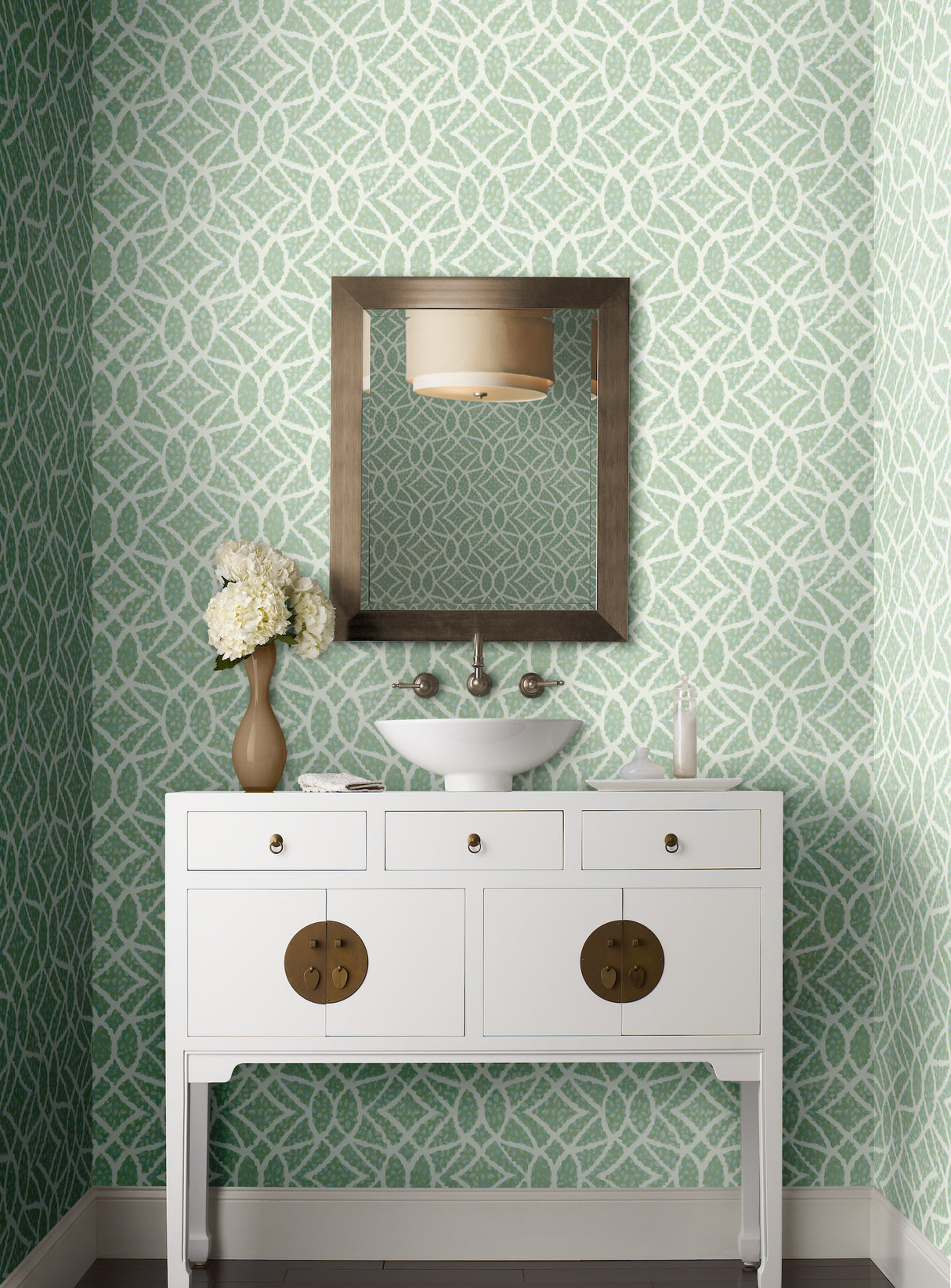 York GR5973 Boxwood Garden Teal Wallpaper
