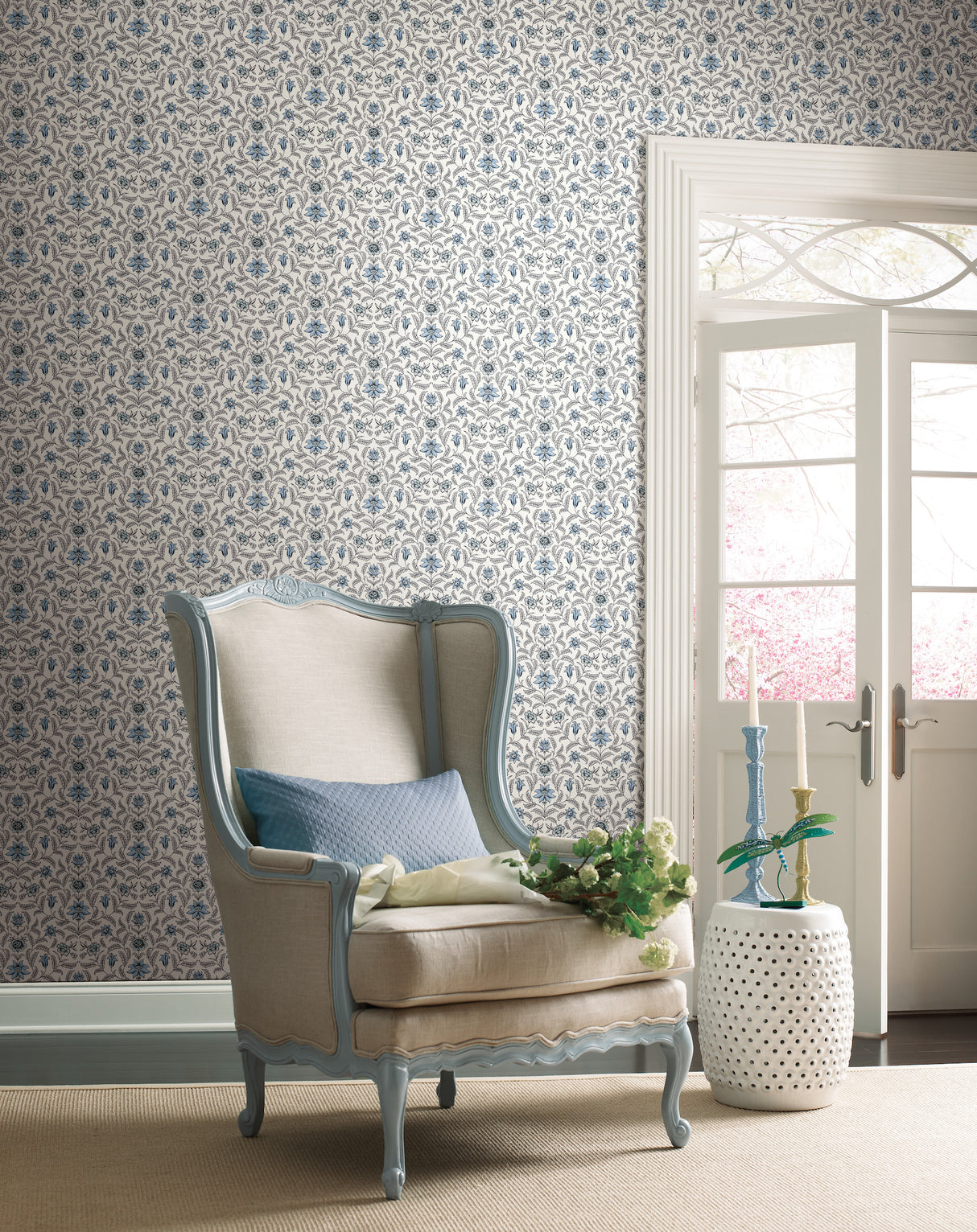 York GR5981 Vintage Blooms Blue Wallpaper