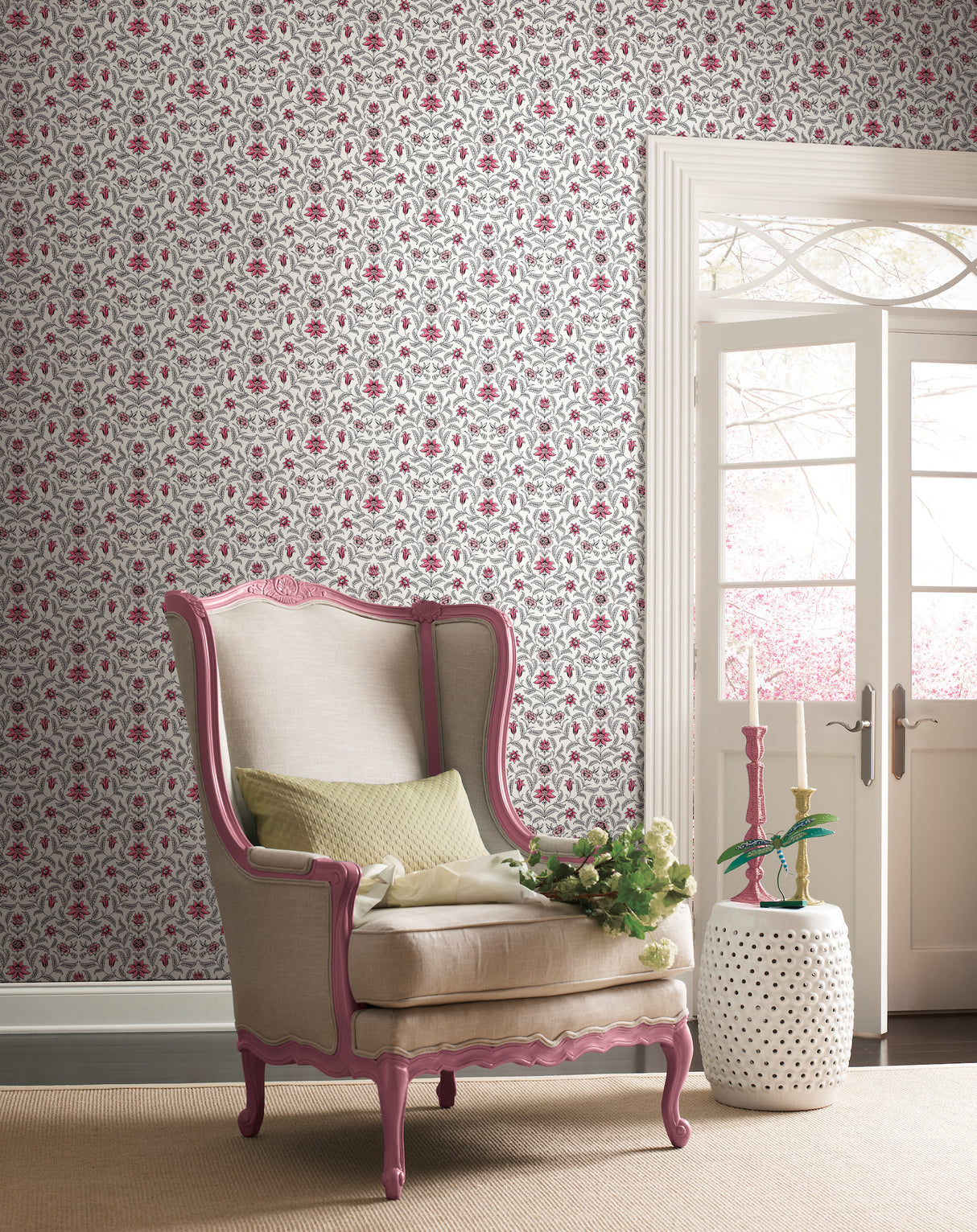 York GR5982 Vintage Blooms Red Wallpaper