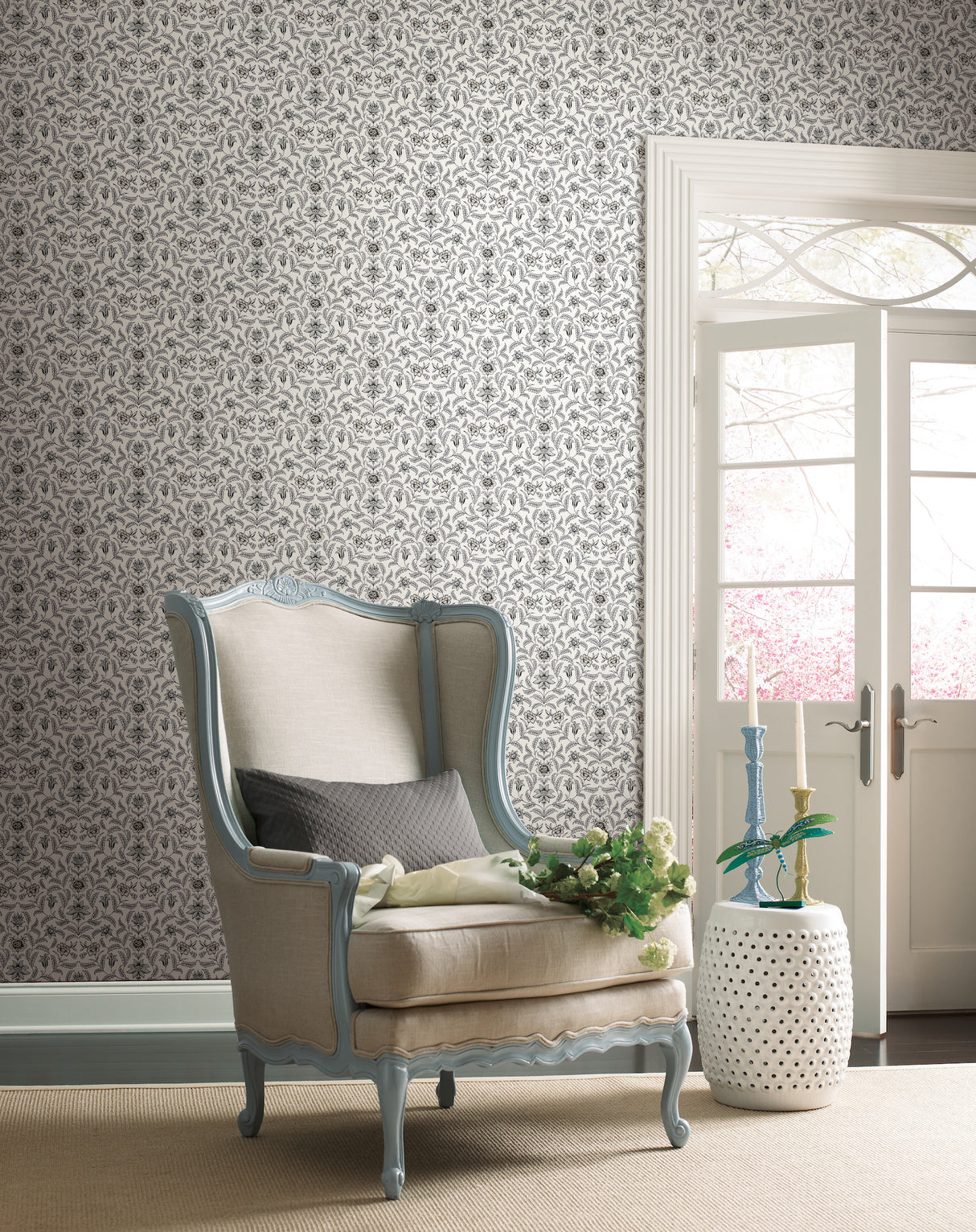 York GR5984 Vintage Blooms Grey Wallpaper