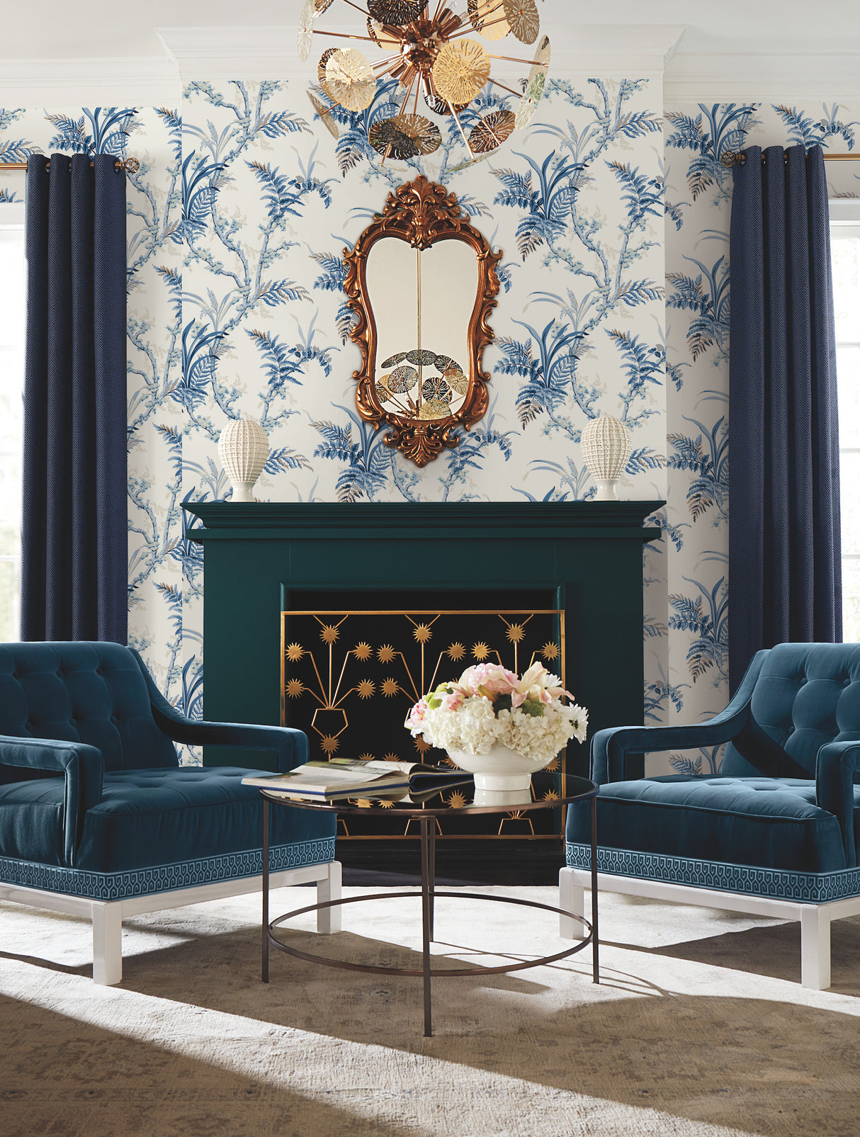 York GR5994 Enchanted Fern Blue Wallpaper