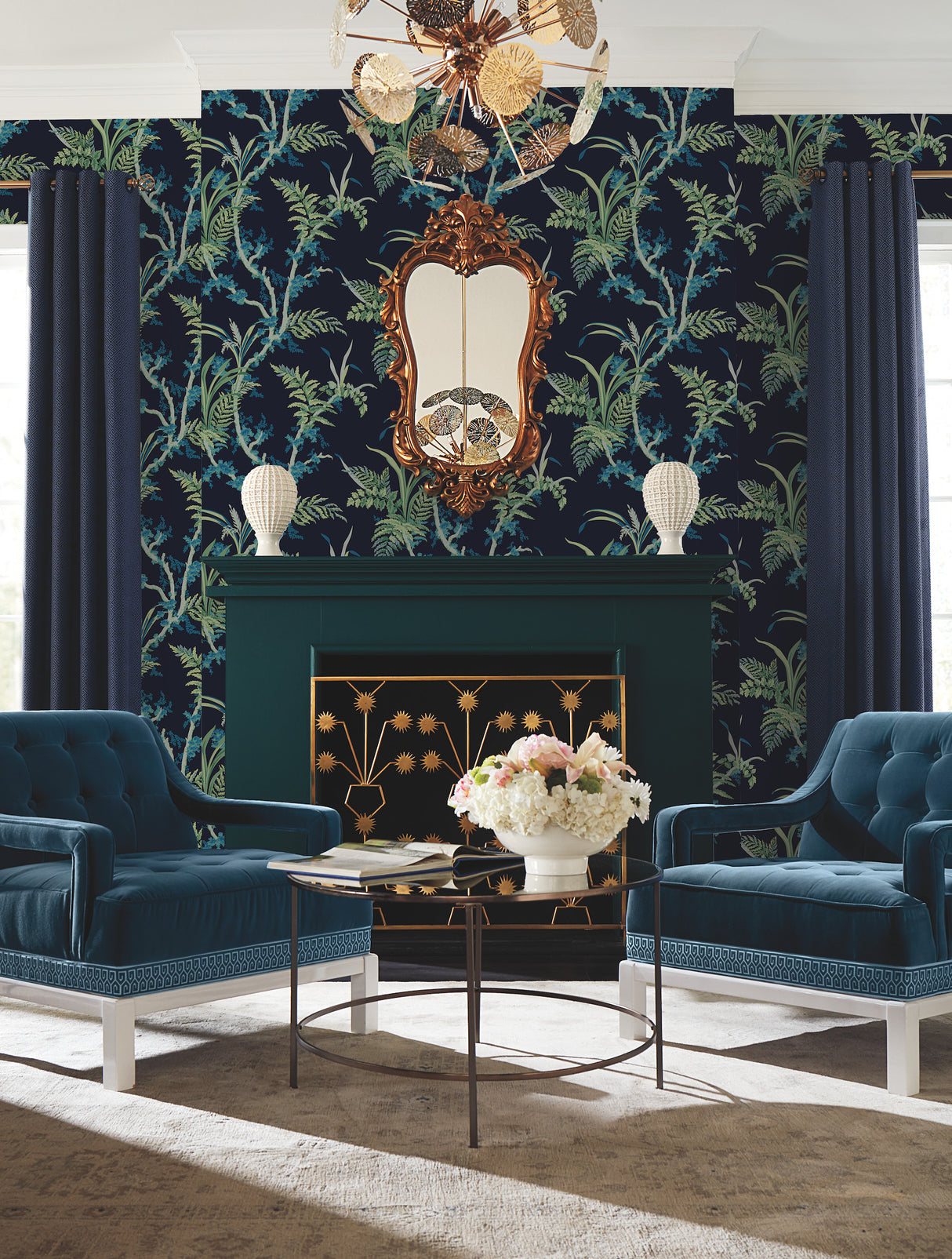 York GR5996 Enchanted Fern Navy & Green Wallpaper