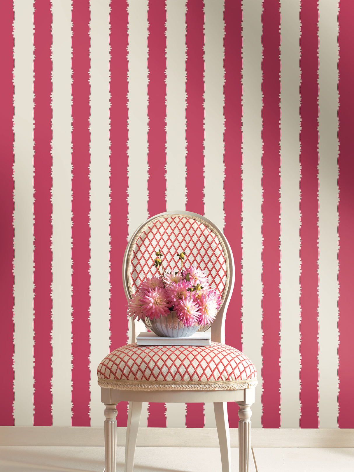 York GR6011 Scalloped Stripe Red Wallpaper