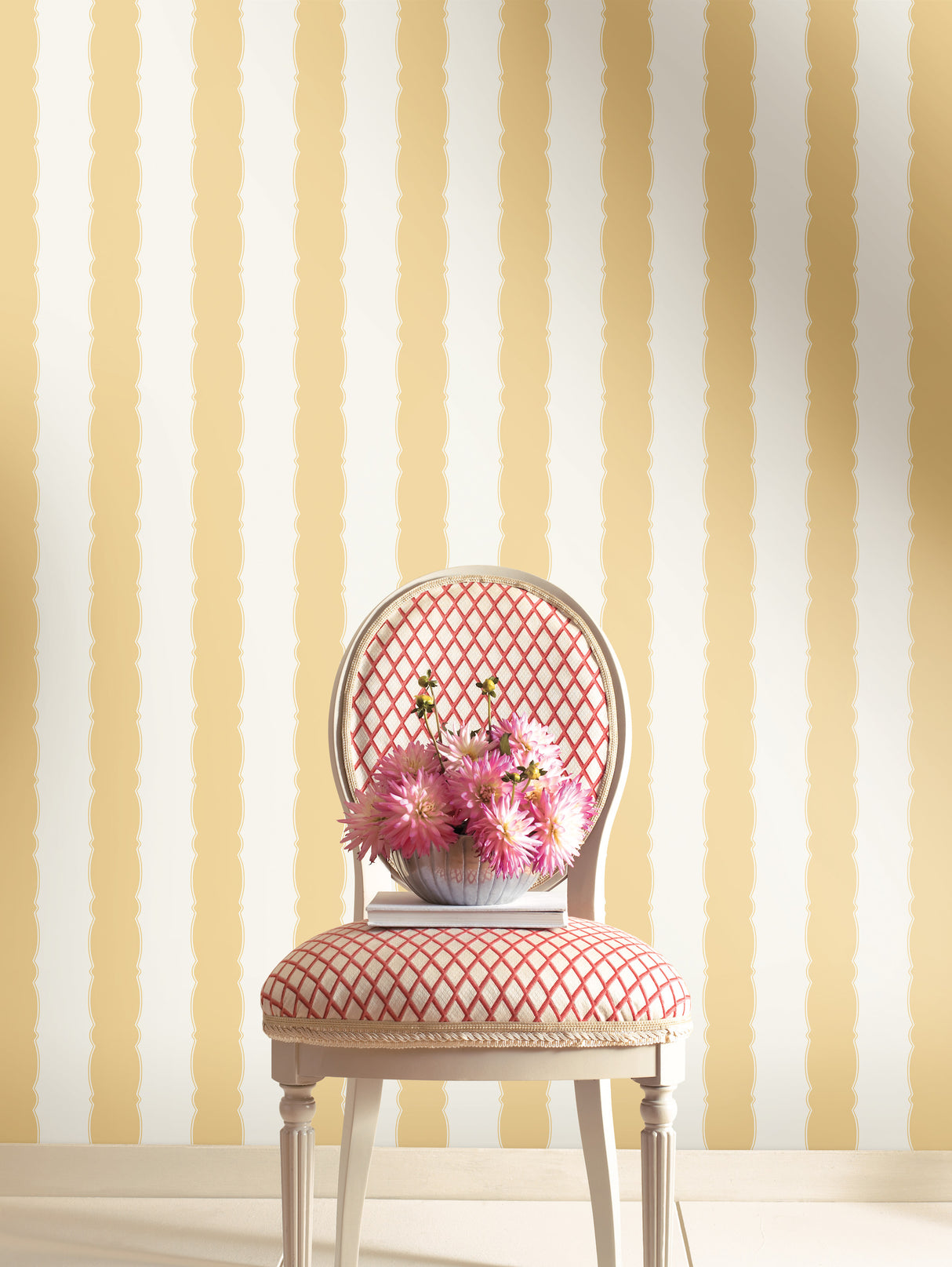 York GR6016 Scalloped Stripe Yellow Wallpaper