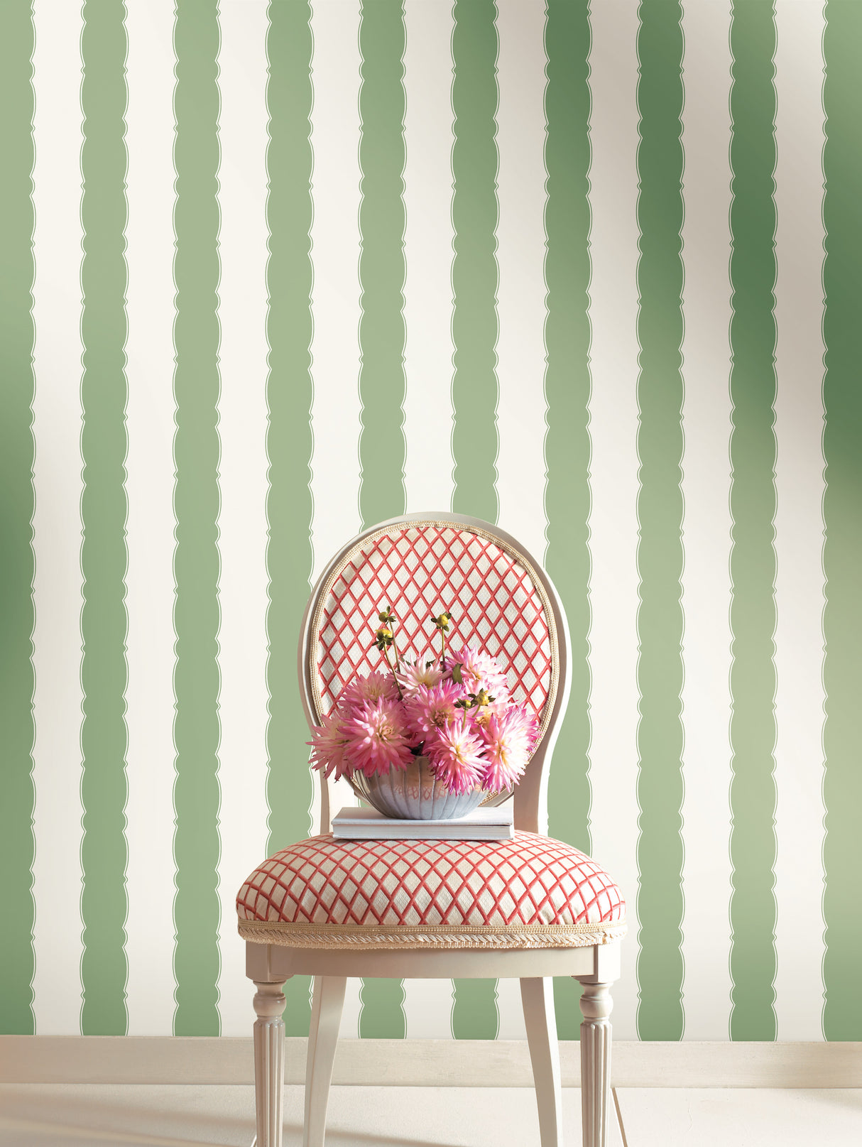 York GR6017 Scalloped Stripe Green Wallpaper