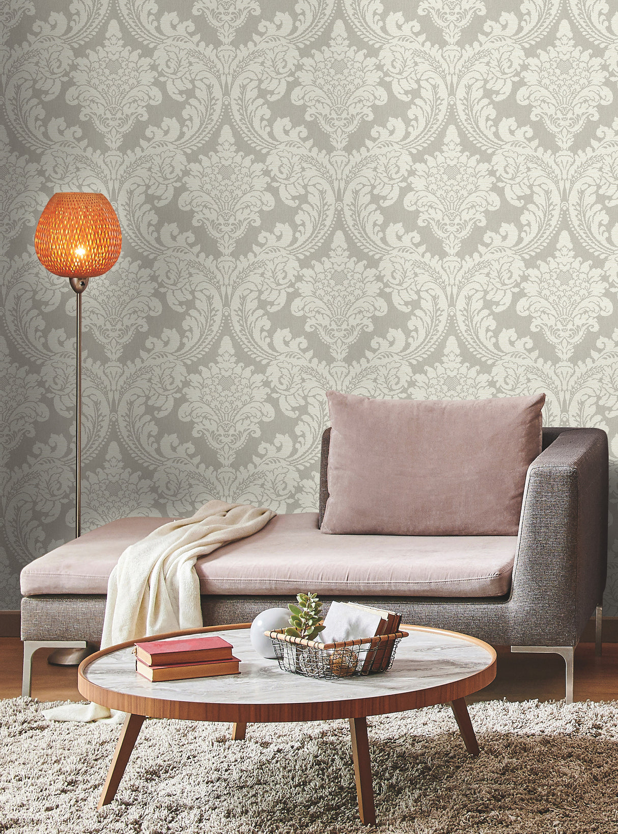 York GR6021 Tapestry Damask Grey Wallpaper