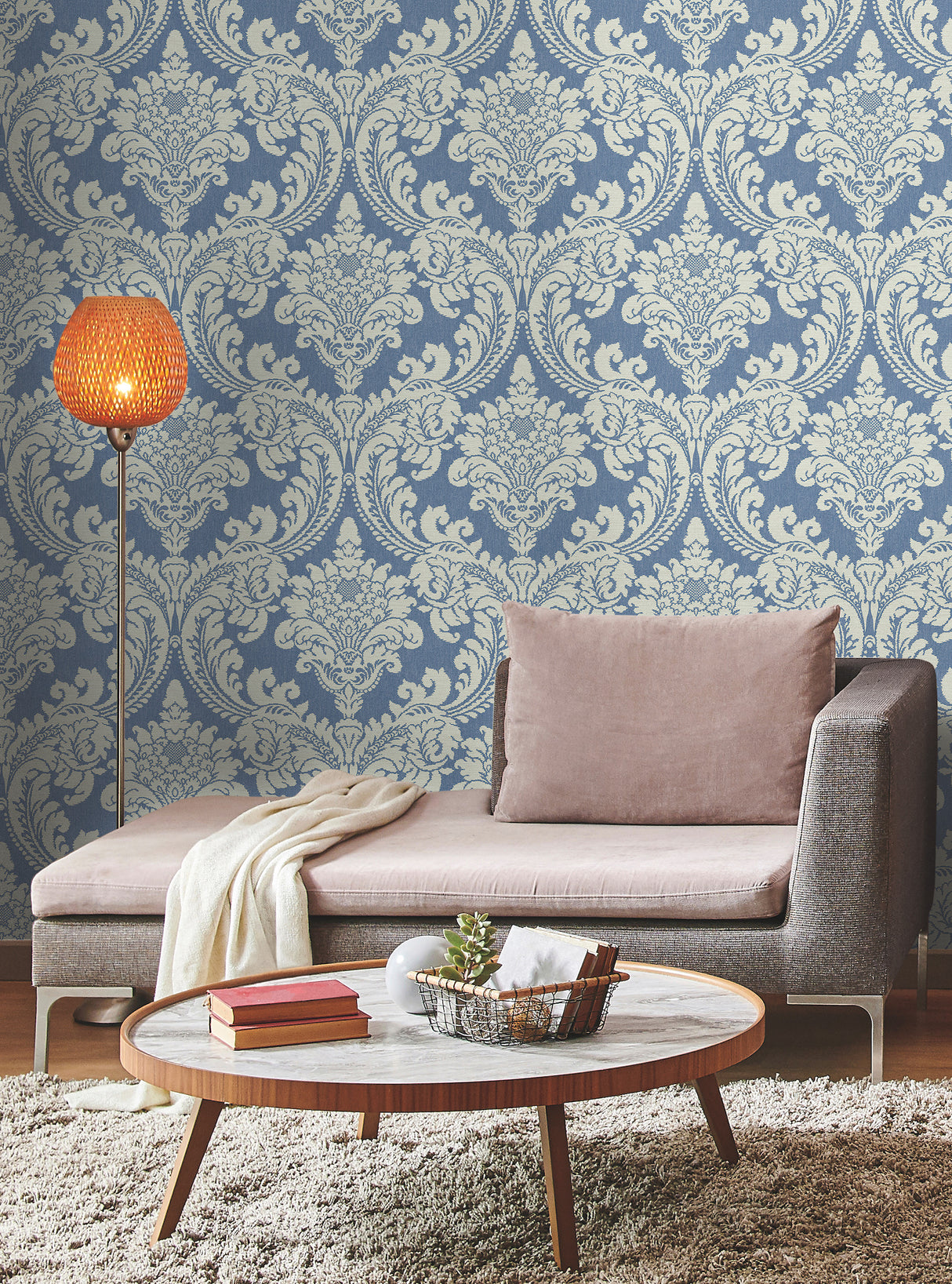 York GR6024 Tapestry Damask Blue Wallpaper