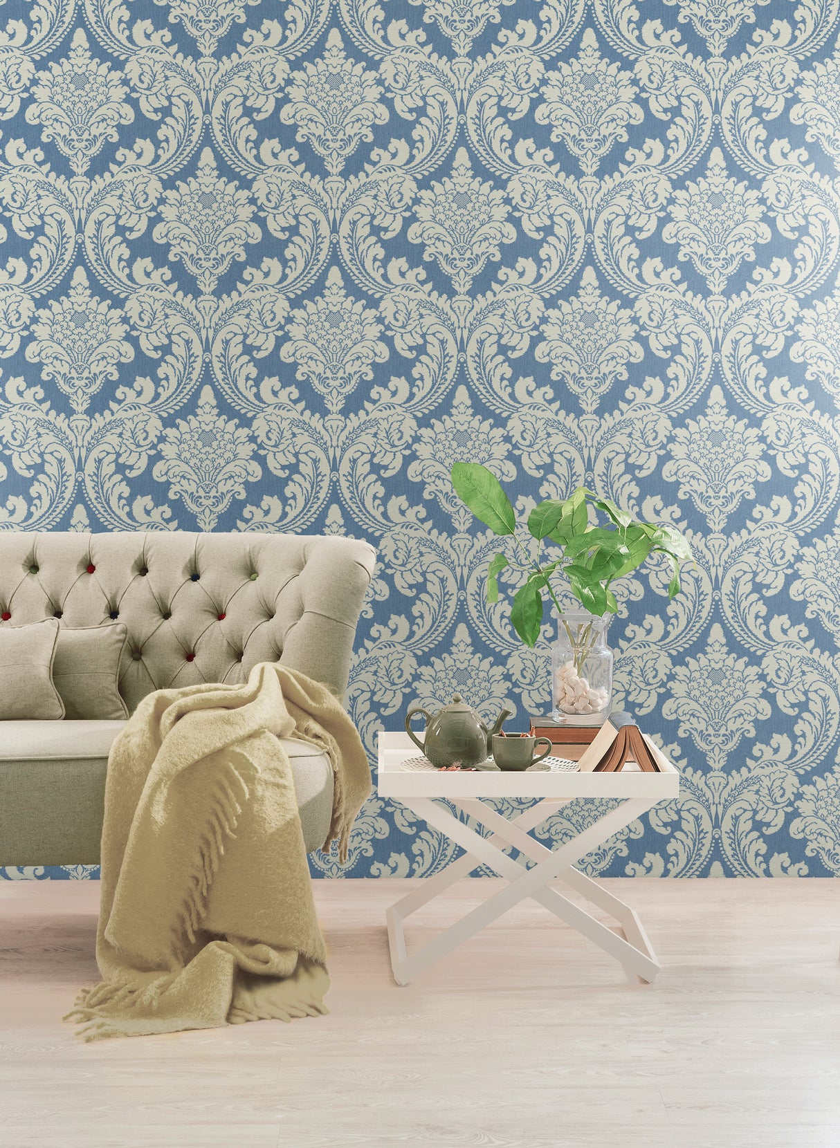 York GR6024 Tapestry Damask Blue Wallpaper
