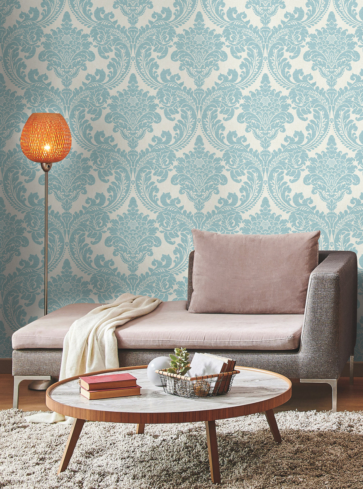 York GR6025 Tapestry Damask Teal Wallpaper