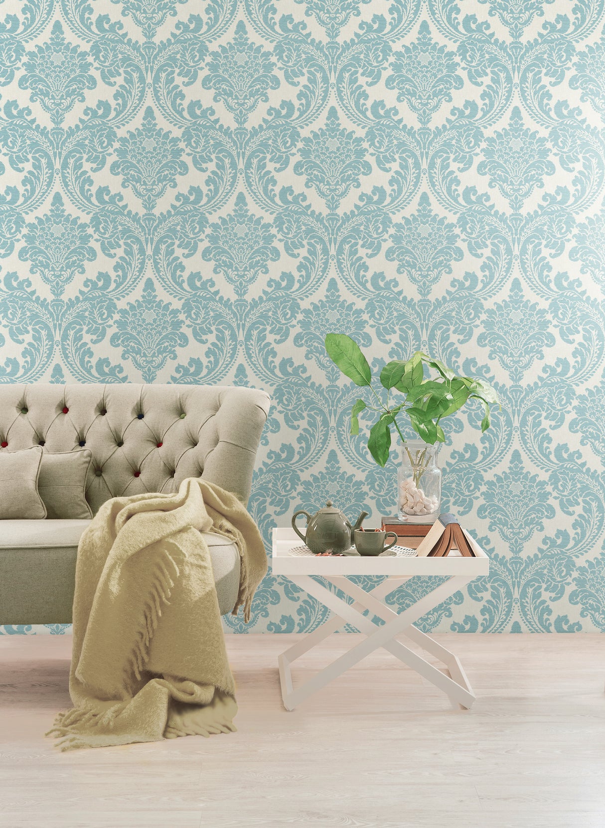 York GR6025 Tapestry Damask Teal Wallpaper