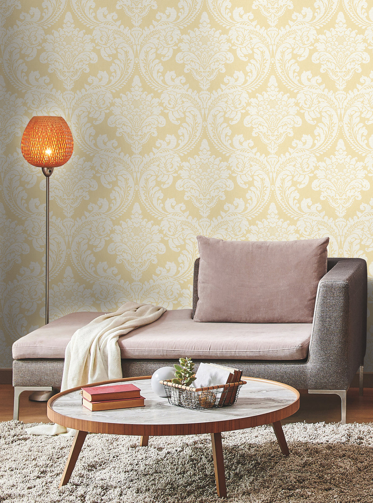 York GR6027 Tapestry Damask Yellow Wallpaper