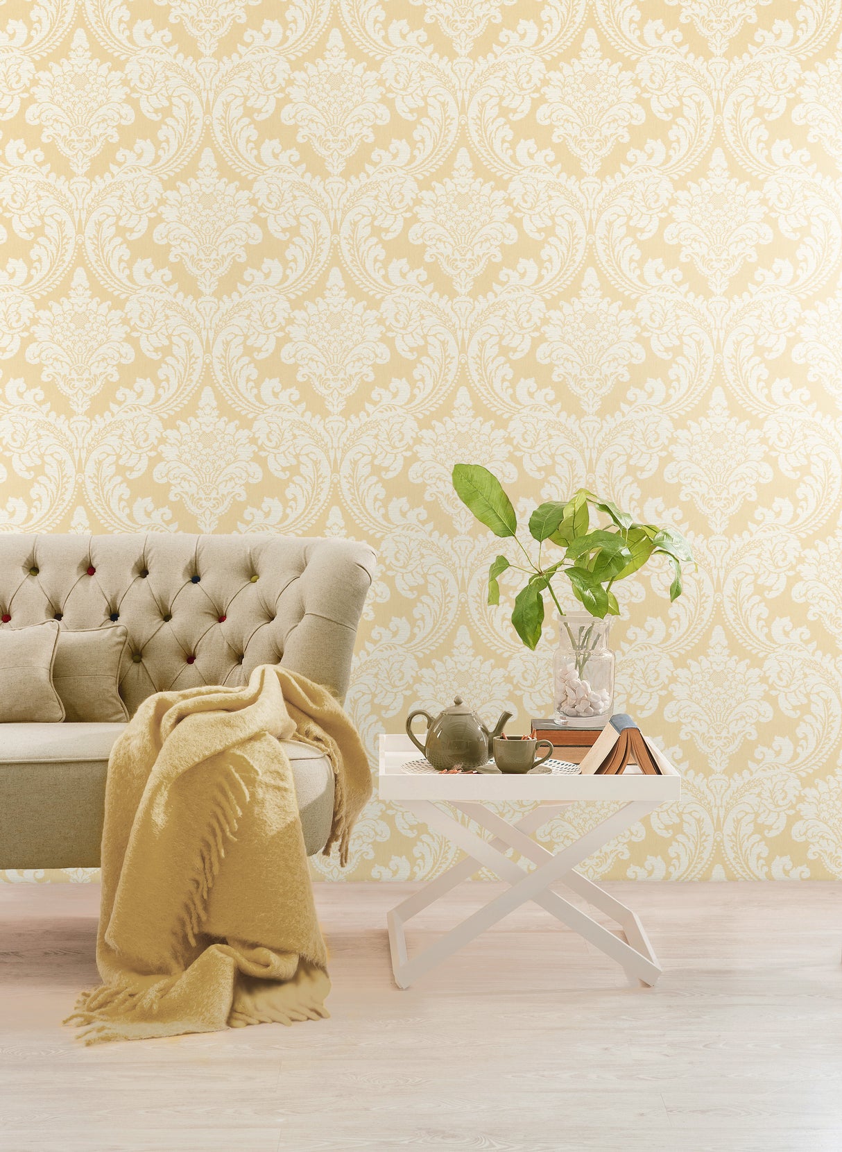 York GR6027 Tapestry Damask Yellow Wallpaper