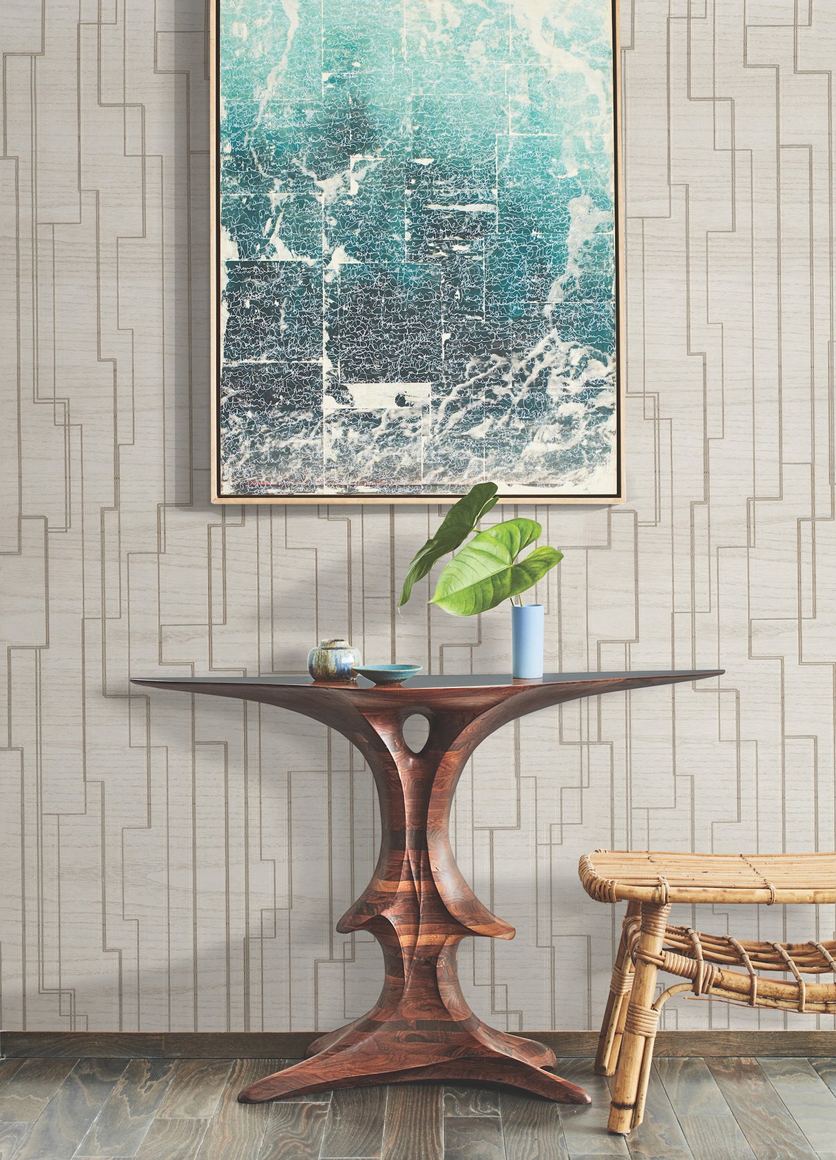 York GV0257 Inlay Line White Wallpaper