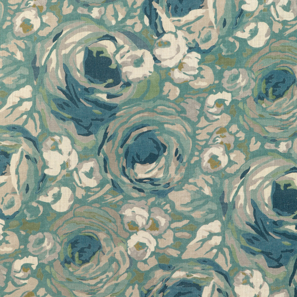 LEE JOFA MODERN GWF-3803.1311.0 ORCHARD PRINT AQUA/STONE Fabric - Eade's Wallpaper