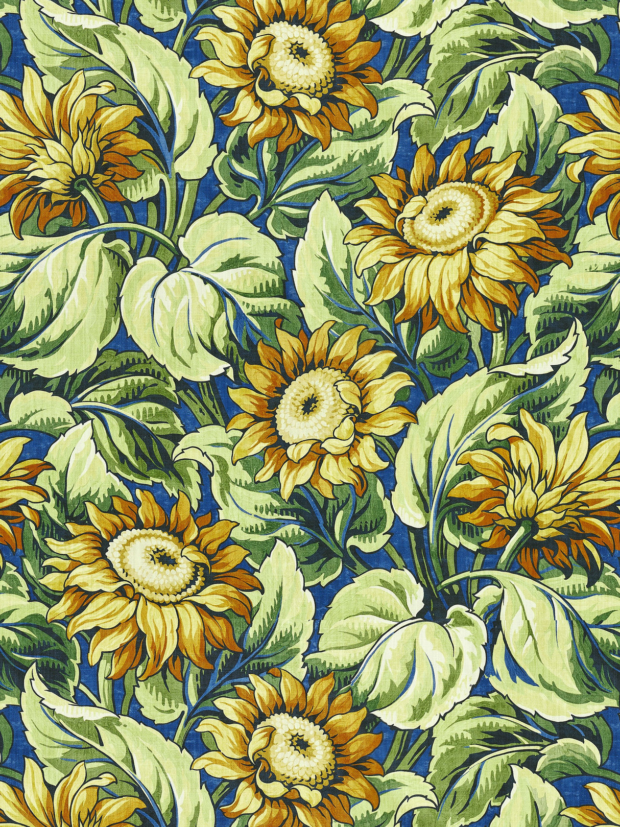 Scalamandre GW 000216631 COBALT SUNFLOWER PRINT Fabric - Eade's Wallpaper
