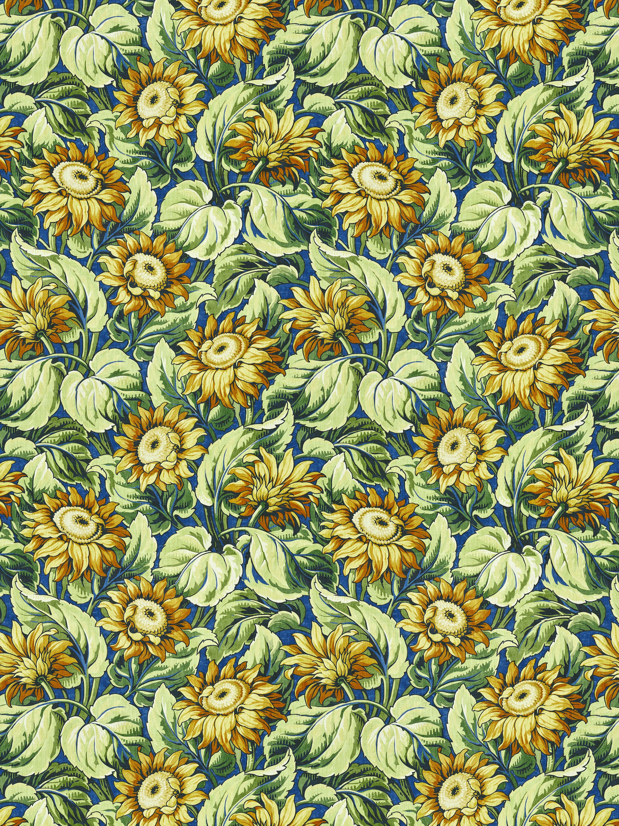 Scalamandre GW 000216631 COBALT SUNFLOWER PRINT Fabric - Eade's Wallpaper