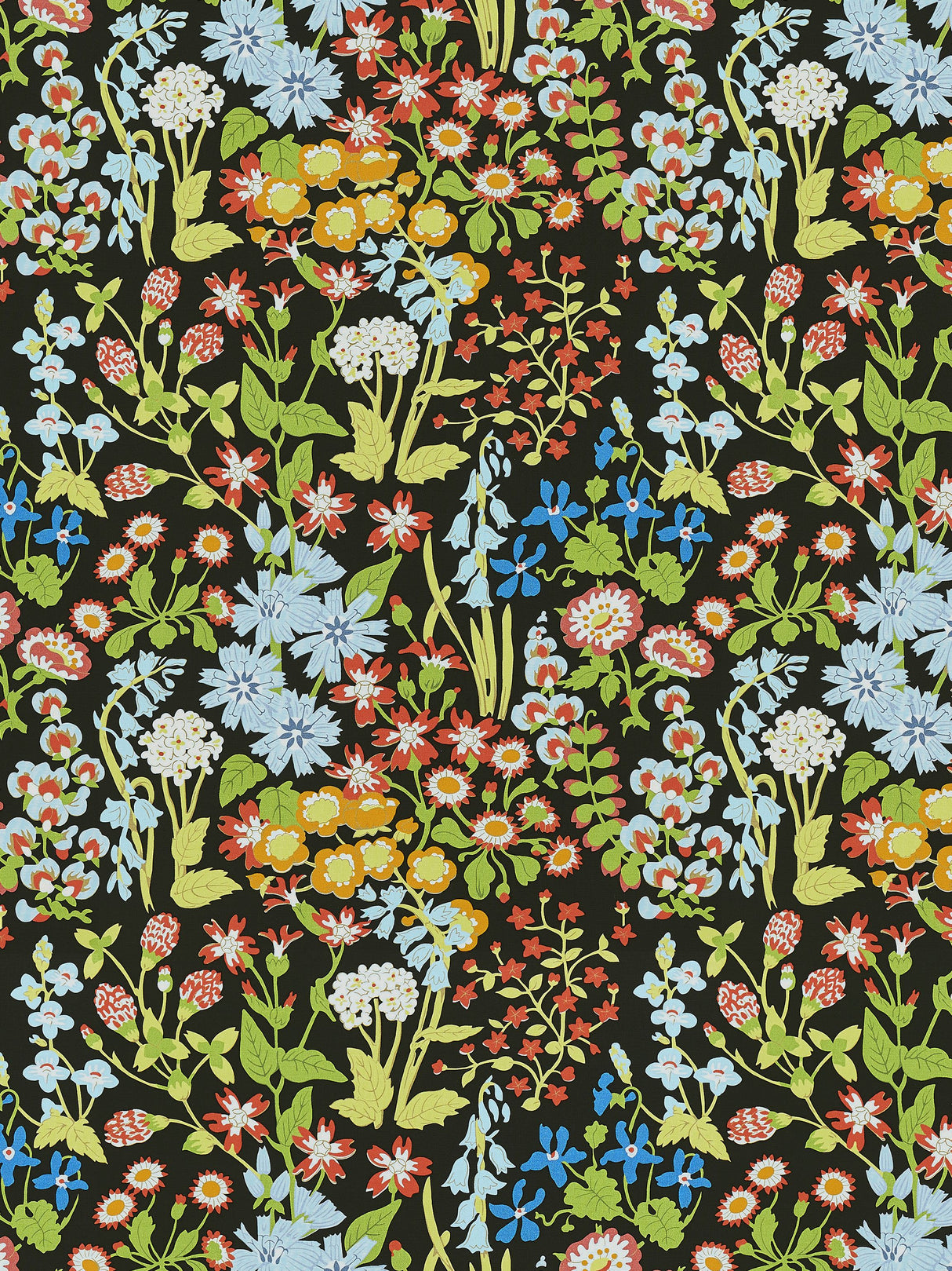 Scalamandre GW 000316630 BLACK MULTI NYMPH FLORAL Fabric - Eade's Wallpaper