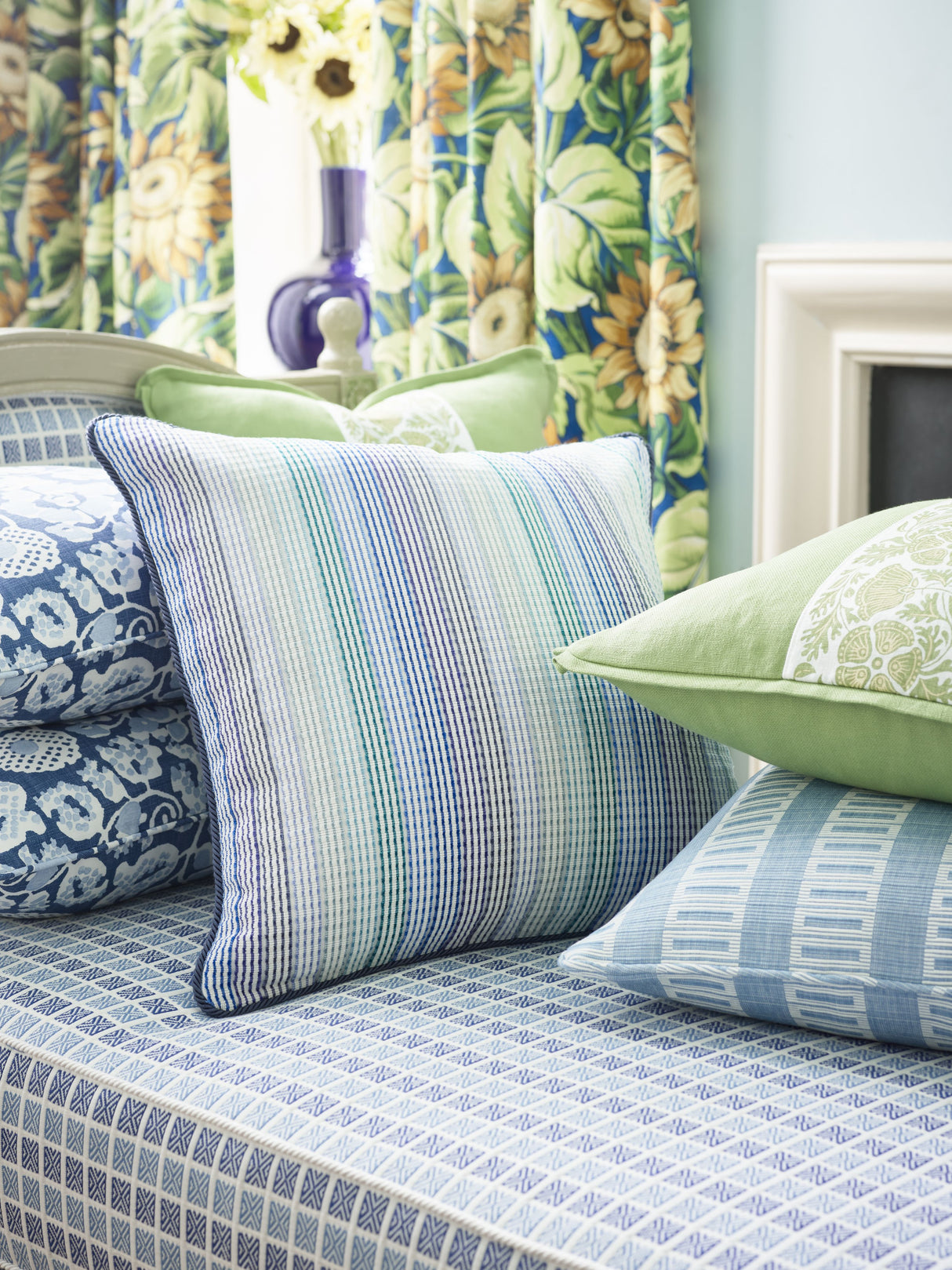 Scalamandre GW 000327245 BLUEBELL LARK STRIPE Fabric - Eade's Wallpaper