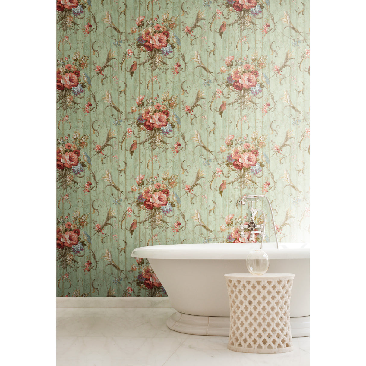 York HA1326 Parrots with Floral Bouquets Blue Wallpaper