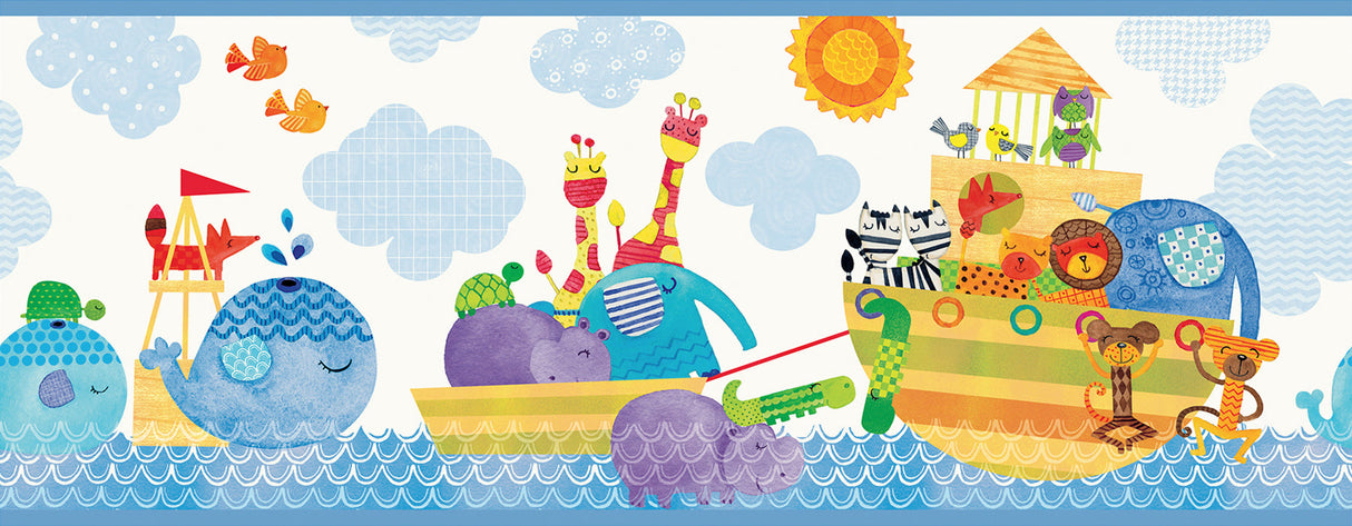 Chesapeake HAS01081B Noah And Friends Blue Animal Border