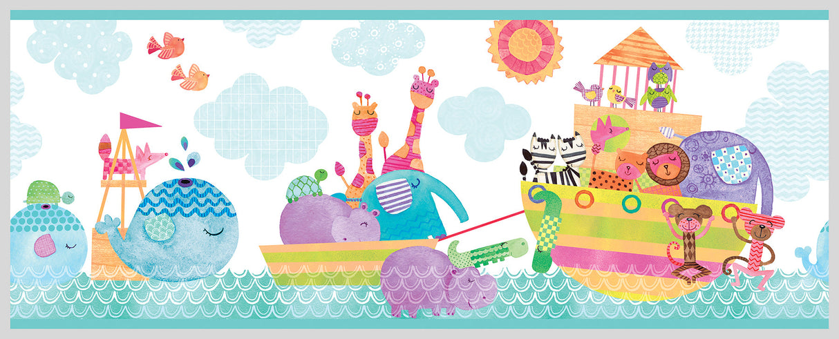 Chesapeake HAS01082B Noah And Friends Aqua Animal Border