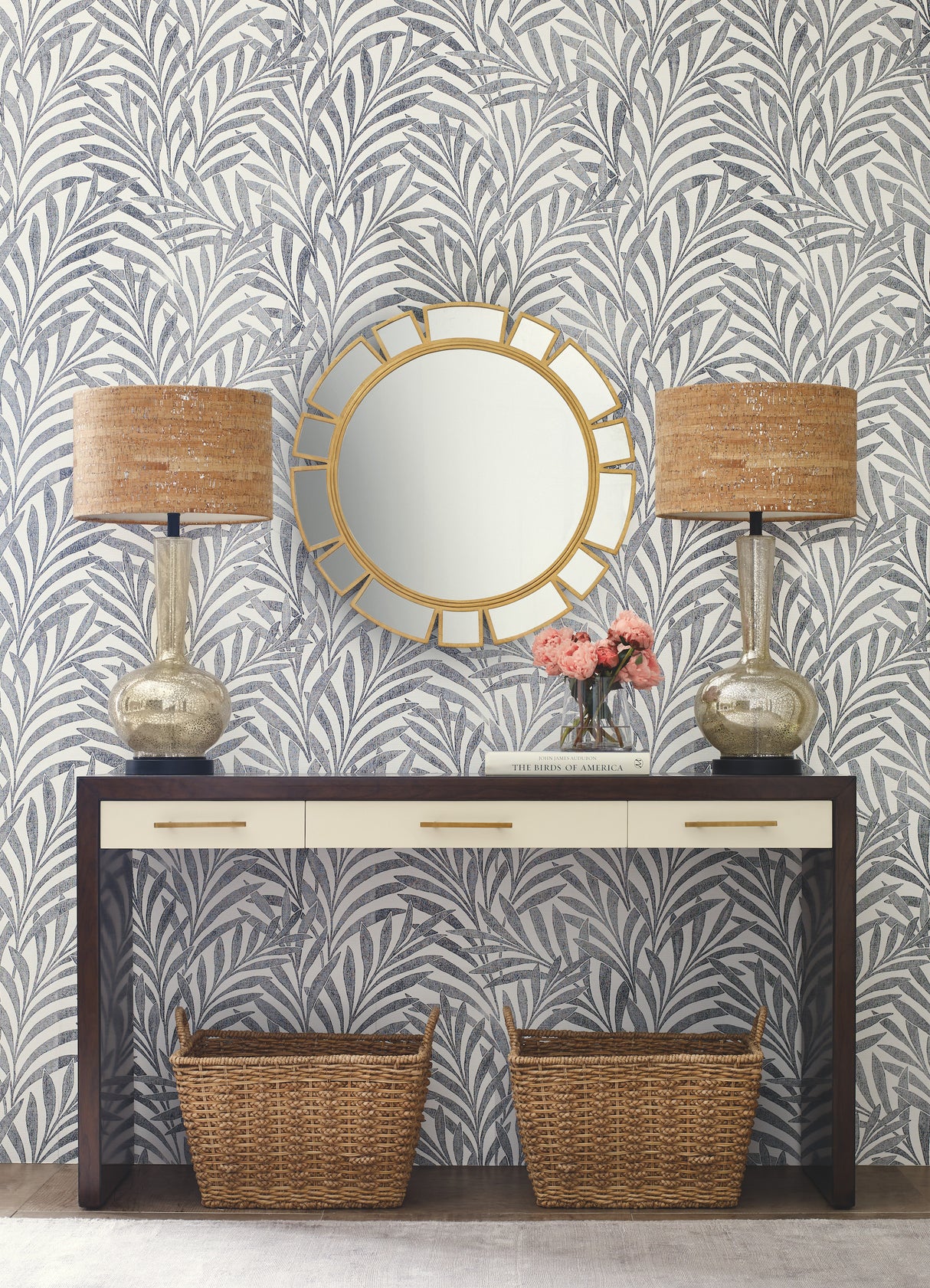 York HC7502 Tea Leaves Stripe Cream & Black Wallpaper