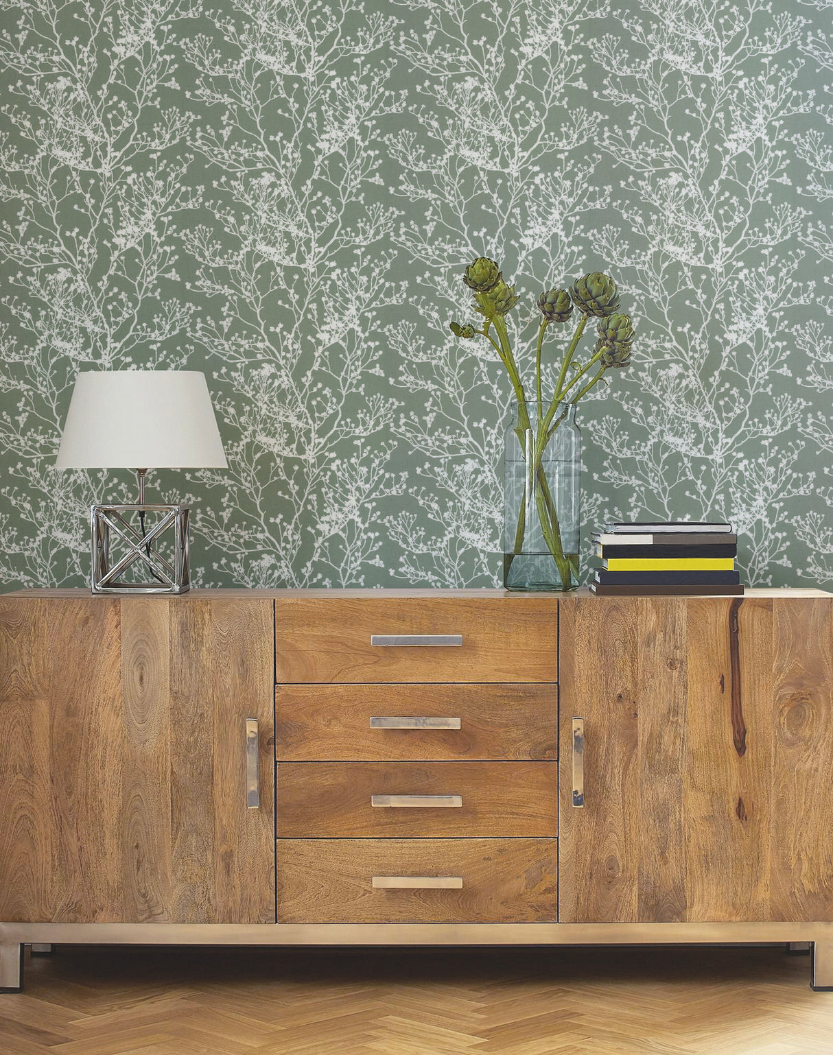 York HC7519 Budding Branch Silhouette Green Wallpaper