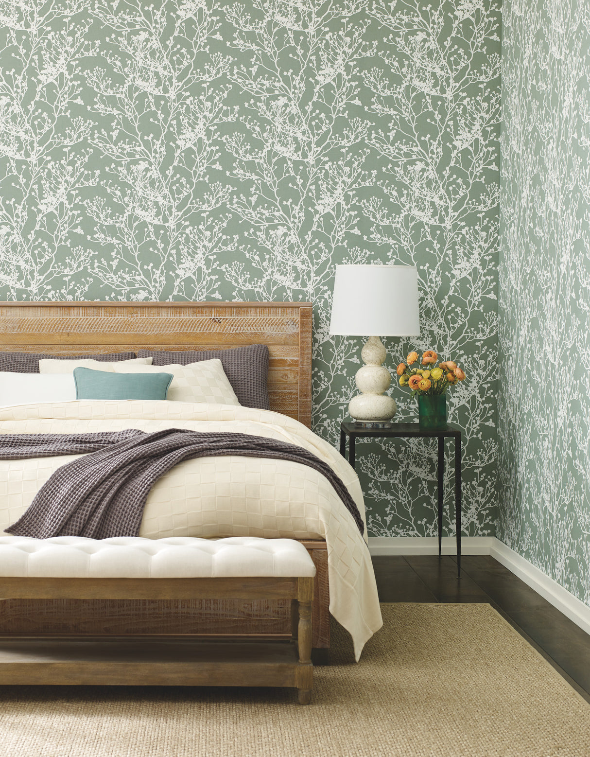 York HC7519 Budding Branch Silhouette Green Wallpaper