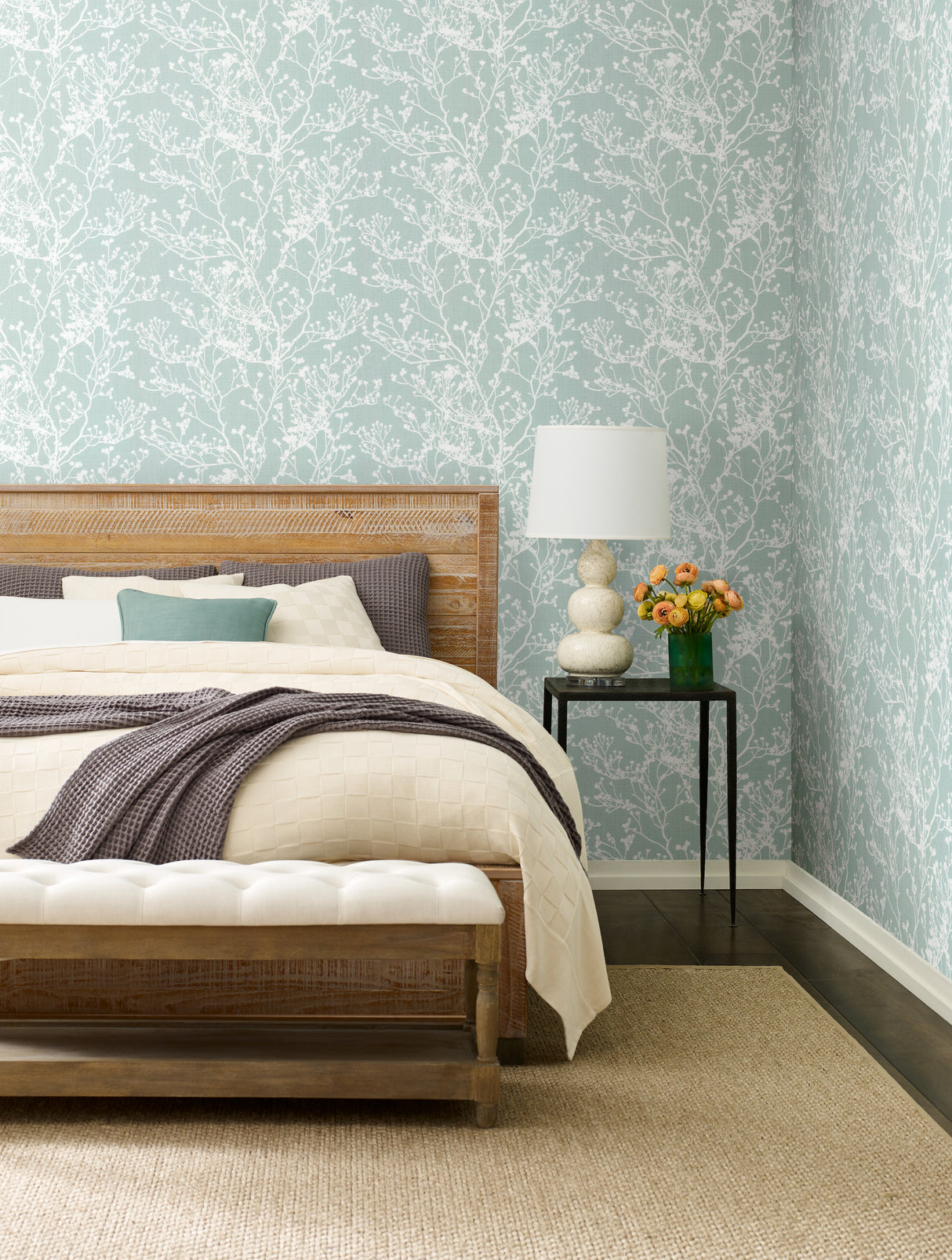 York HC7520 Budding Branch Silhouette Blue Wallpaper